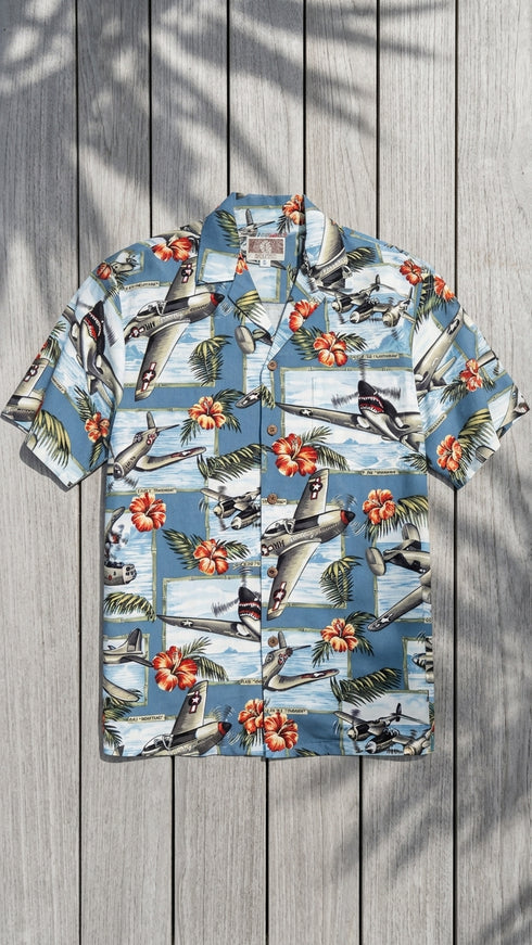 RJC Mens Hibiscus Fighter Airplane Shirt