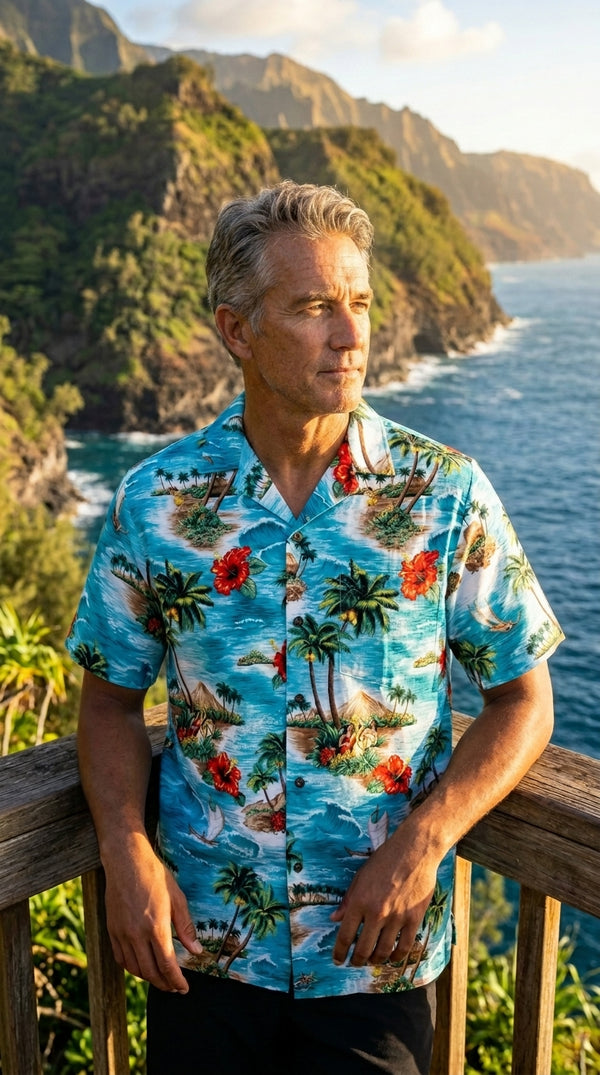 Red Hibiscus Island Men's Hawaiian Shirt