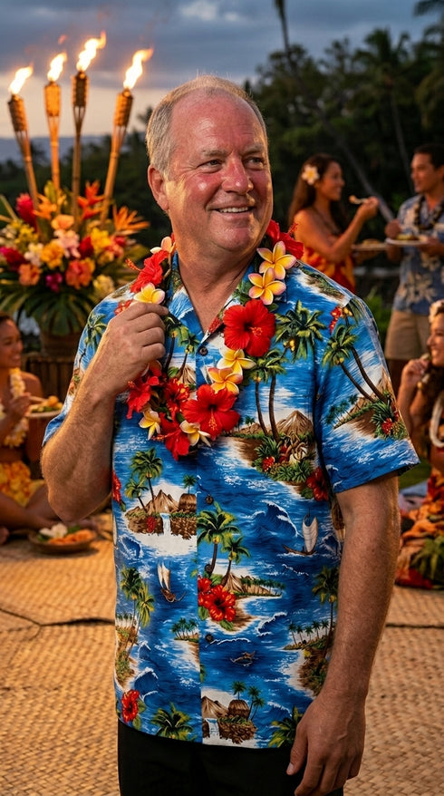 Red Hibiscus Island Men's Hawaiian Shirt
