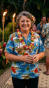 Red Hibiscus Island Women's Hawaiian Camp Shirt