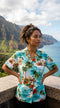 Red Hibiscus Island Women's Hawaiian Camp Shirt