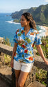 Red Hibiscus Island Women's Hawaiian Camp Shirt