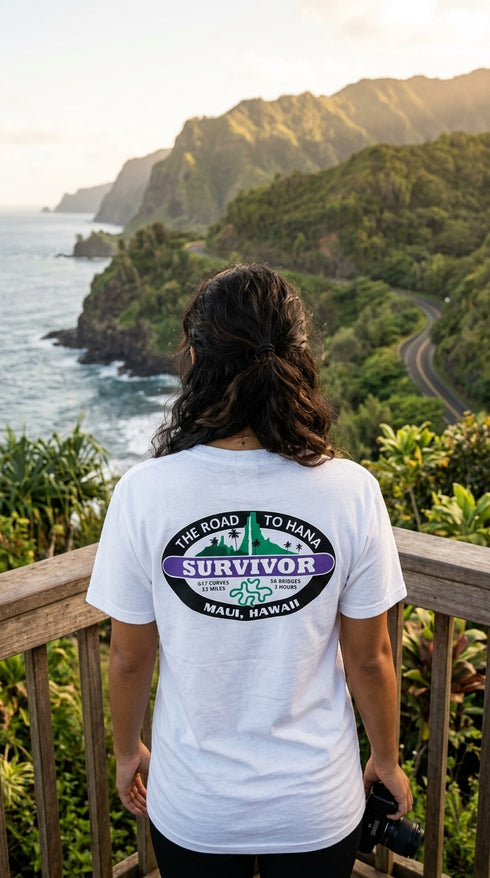 The Road to Hana Maui Survivor Screen Printed Hawaiian T-Shirt