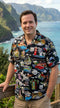 Man at a coastal lookout in the Pacific Legend Route 66 Travel Sights Hawaiian shirt in black