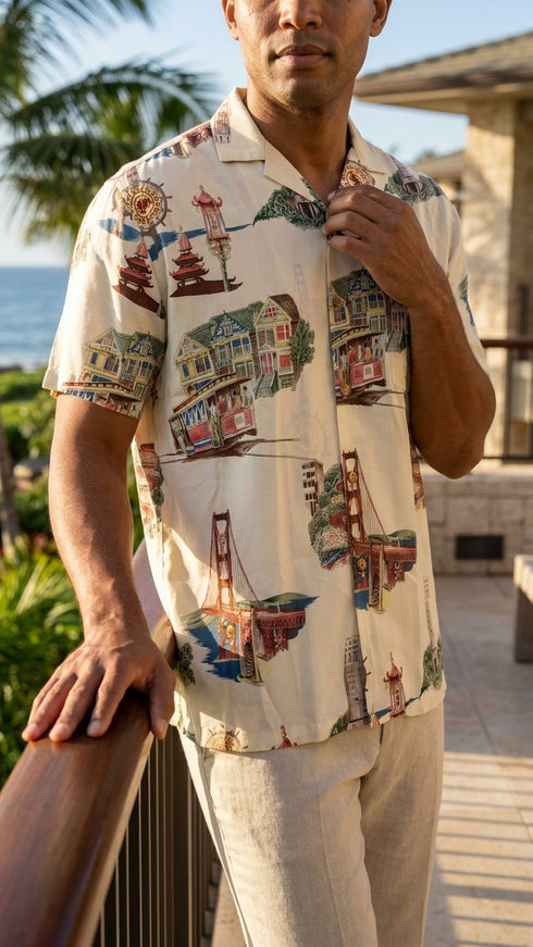 San Francisco Men's Hawaiian Aloha Vintage Cotton Lawn Shirt
