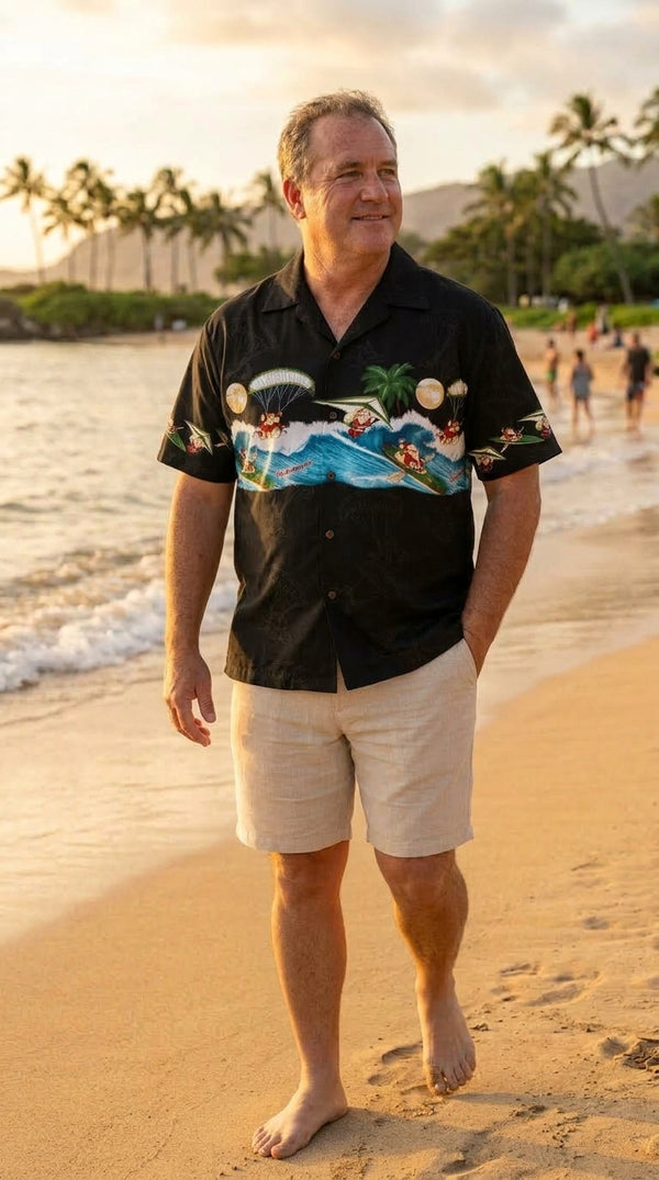 Santa Parasailing Hang Gliding Canoeing Men's Hawaiian Shirt