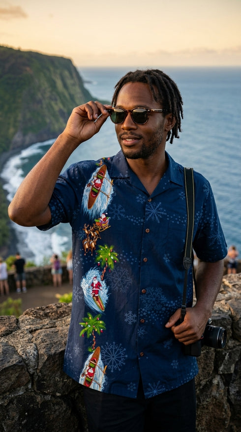 Santa's Christmas Rapids Panel Men's Hawaiian Shirt