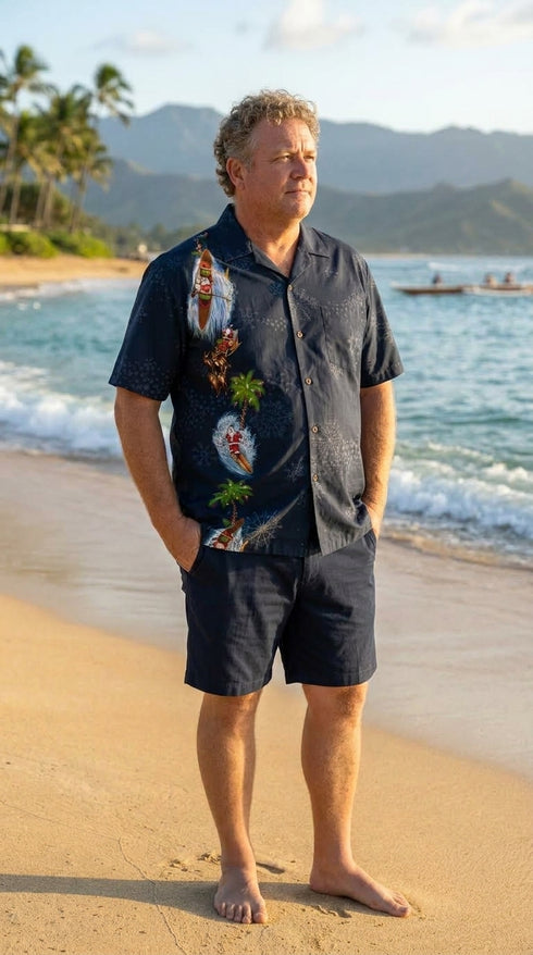 Santa's Christmas Rapids Panel Men's Hawaiian Shirt