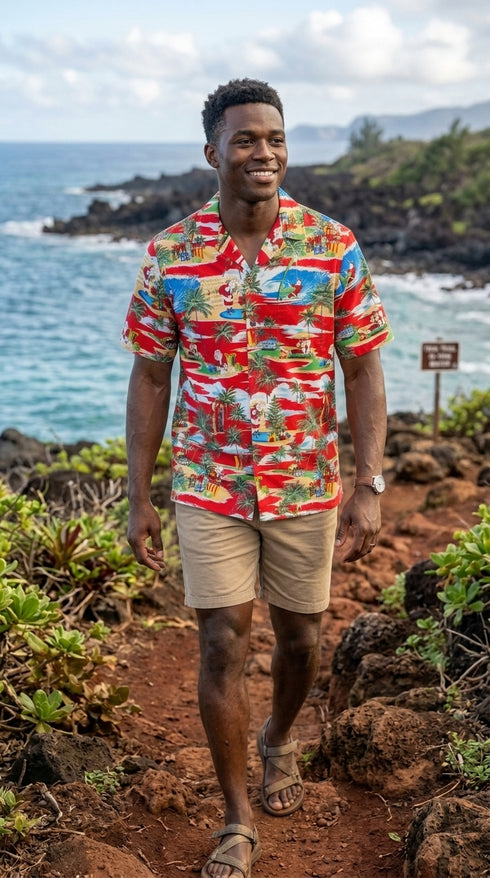 Santa's Island Vacation Men's Hawaiian Shirt