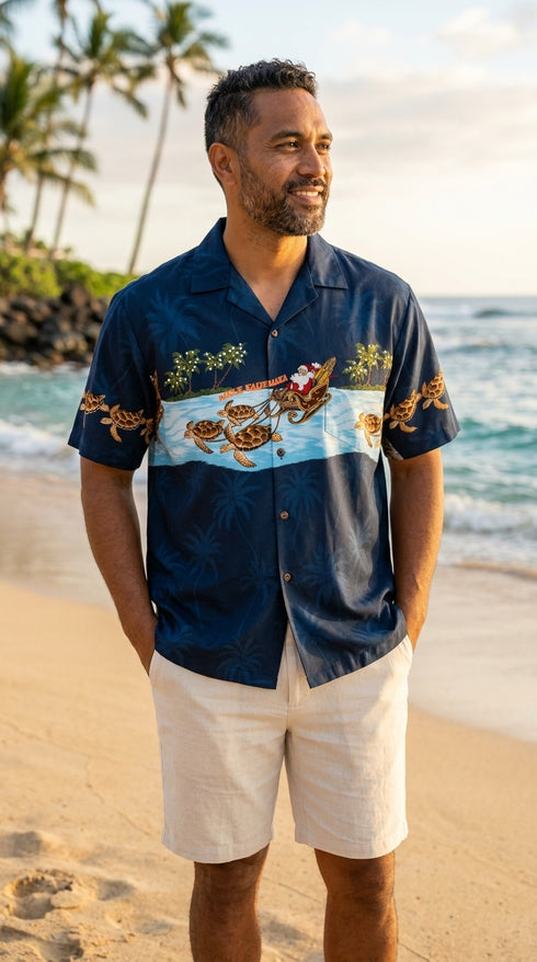 Santa Turtle Sleigh Men's Hawaiian Shirt