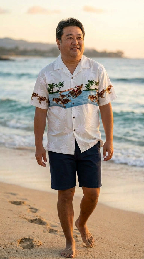 Santa Turtle Sleigh Men's Hawaiian Shirt