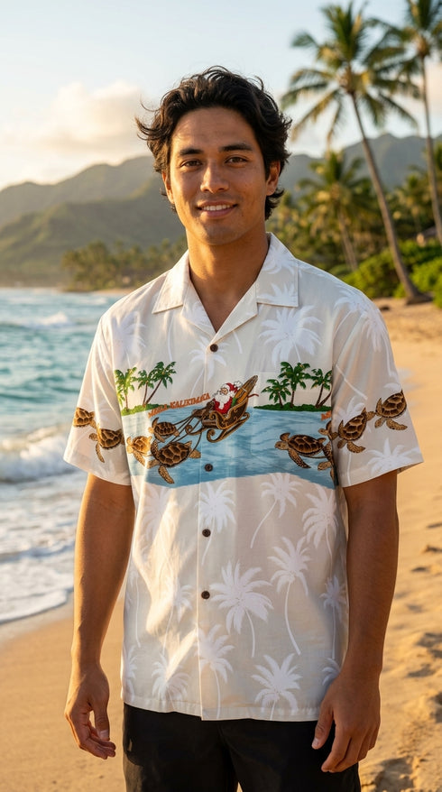 Santa Turtle Sleigh Men's Hawaiian Shirt