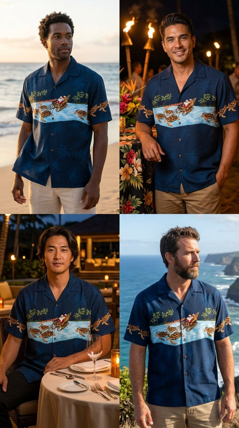 Santa Turtle Sleigh Men's Hawaiian Shirt