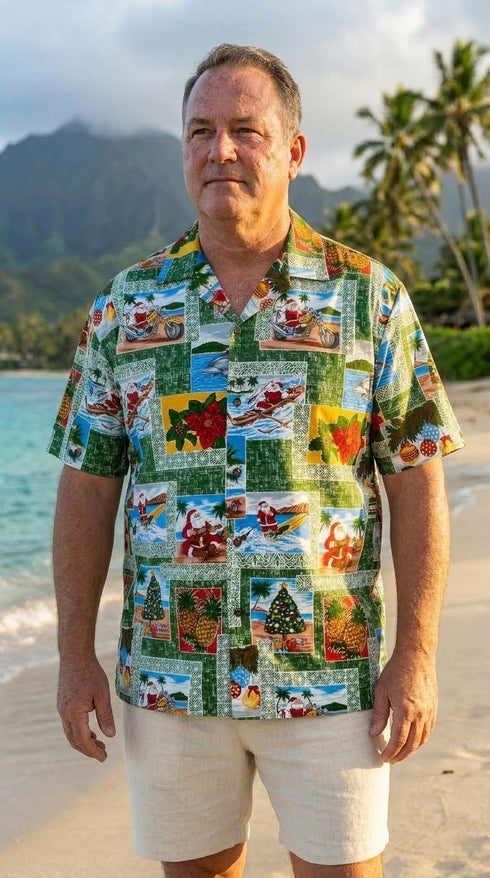 Pacific Legend Santa Yesterday & Today Men's Hawaiian Shirt, additional view 2 of 6