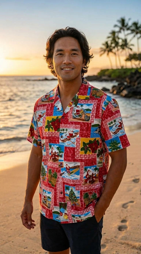 Pacific Legend Santa Yesterday & Today Men's Hawaiian Shirt, additional view 6 of 6