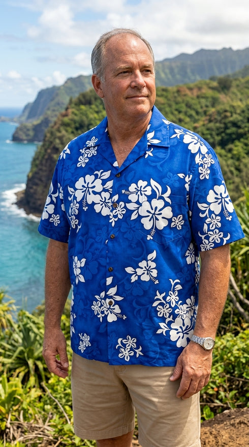 Pacific Legend Mens Shadow White Hibiscus Shirt