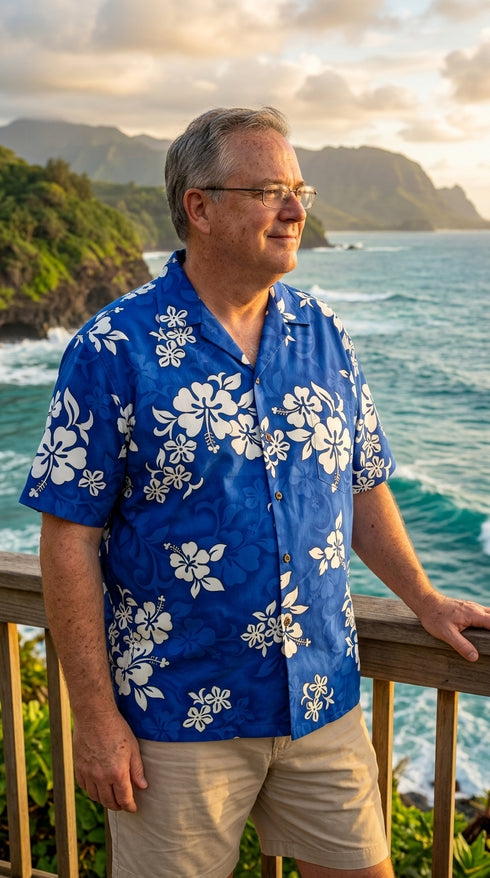 Pacific Legend Mens Shadow White Hibiscus Shirt