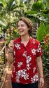 Pacific Legend Women's Shadow White Hibiscus Fitted Shirt