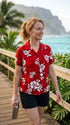 Pacific Legend Women's Shadow White Hibiscus Fitted Shirt