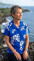 Pacific Legend Women's Shadow White Hibiscus Fitted Shirt