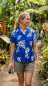 Pacific Legend Women's Shadow White Hibiscus Fitted Shirt
