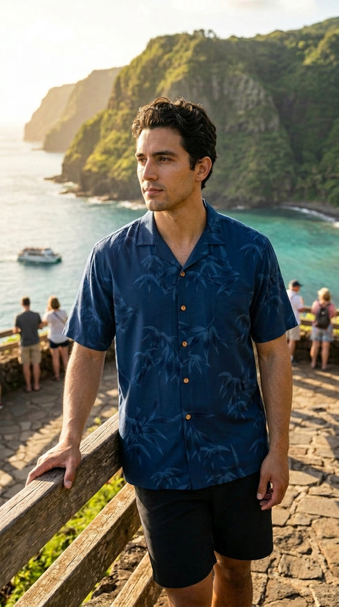 Paradise Found Men's Simple Bamboo Hawaiian Shirt
