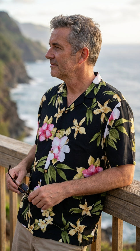 Paradise Found Men's Hibiscus Summer Hawaiian Shirt, view 2 of 9