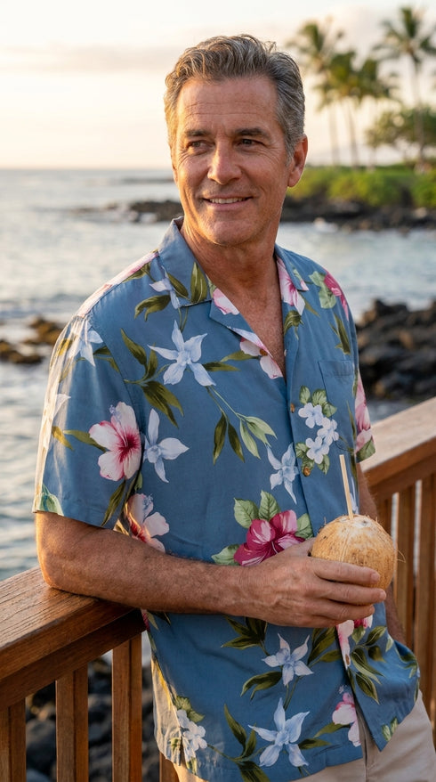 Paradise Found Men's Hibiscus Summer Hawaiian Shirt, view 4 of 9