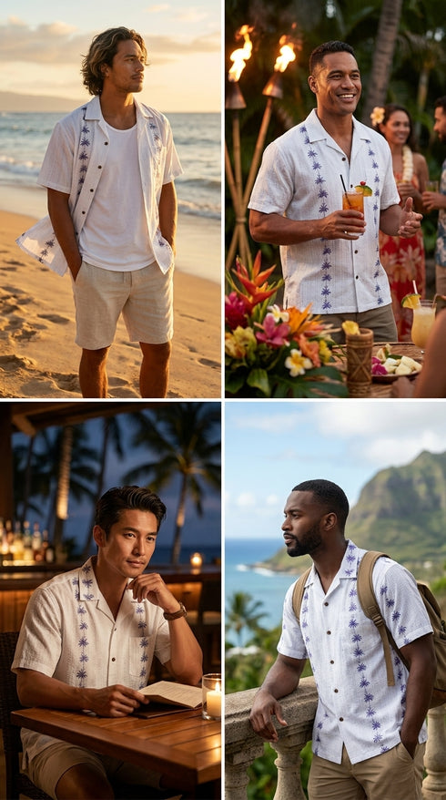 Pacific Legend Mens Traditional Hawaiian Lei Panel Shirt