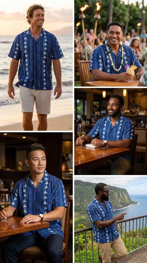 Pacific Legend Mens Traditional Hawaiian Lei Panel Shirt