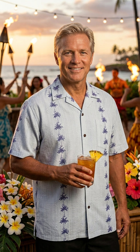 Pacific Legend Mens Traditional Hawaiian Lei Panel Shirt