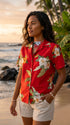 Pacific Legend Womens S to XXL Tropical Hibiscus Camp Shirt