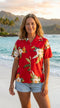 Pacific Legend Womens S to XXL Tropical Hibiscus Camp Shirt