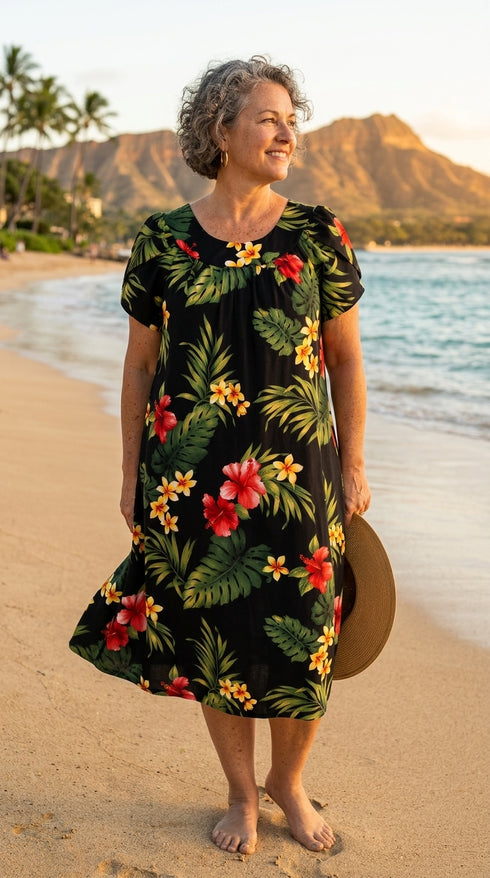 RJC Women's Tropical Summer Hibiscus Muumuu Dress