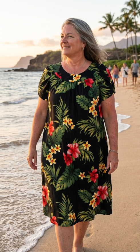 RJC Women's Tropical Summer Hibiscus Muumuu Dress