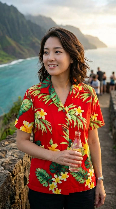 RJC Tropical Summer Hibiscus Women's Hawaiian Camp Shirt, view 3 of 9