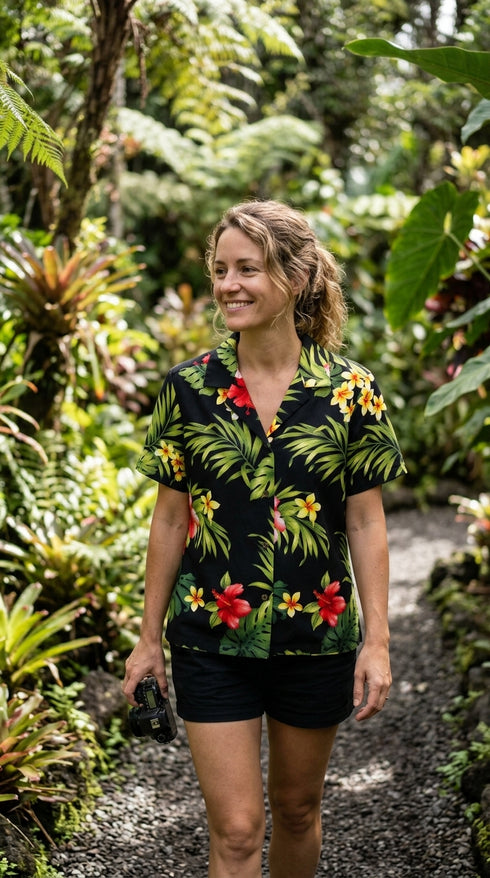 RJC Tropical Summer Hibiscus Women's Hawaiian Camp Shirt, view 5 of 9