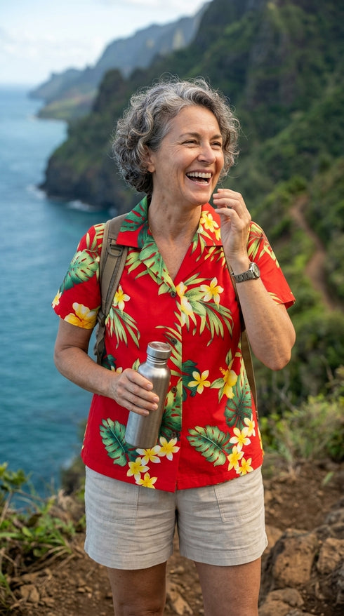 RJC Tropical Summer Hibiscus Women's Hawaiian Camp Shirt, view 4 of 9