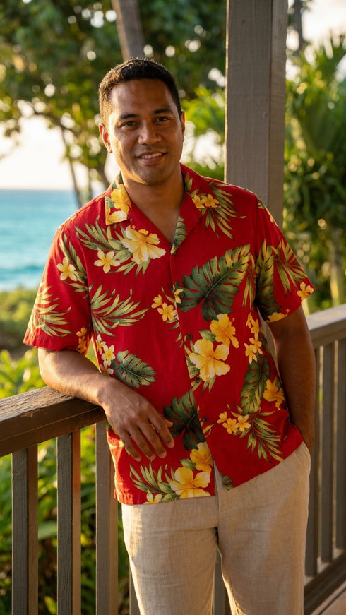 Tropical Summer Hibiscus Men's Hawaiian Shirt