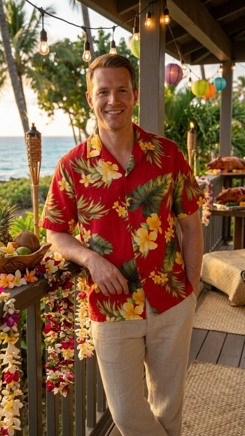 Tropical Summer Hibiscus Men's Hawaiian Shirt