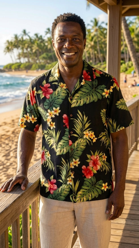 Tropical Summer Hibiscus Men's Hawaiian Shirt