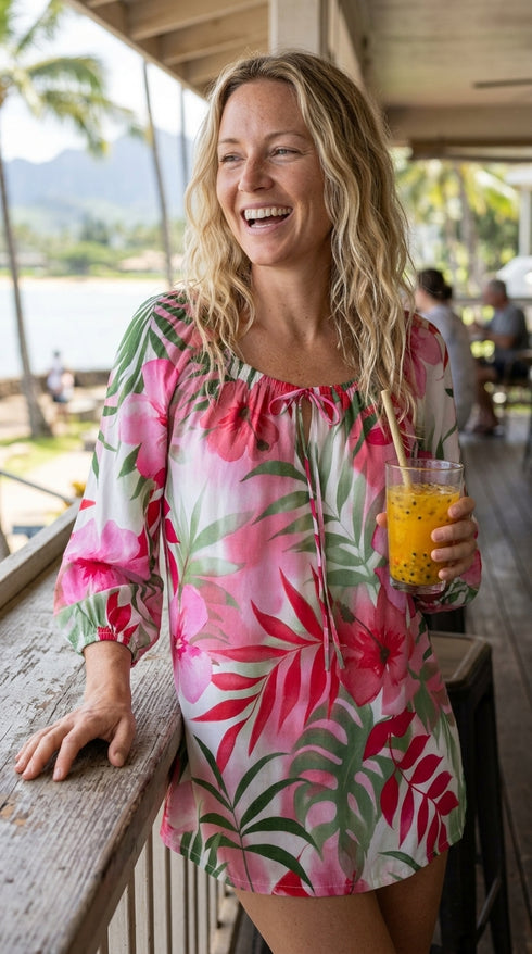 RJC Womens Watercolor Tropic Peasant Blouse