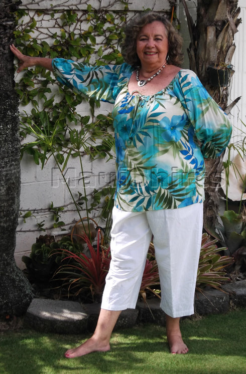 RJC Womens Watercolor Tropic Peasant Blouse