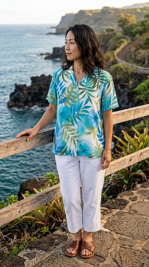 RJC Womens Watercolor Tropic Peasant Blouse