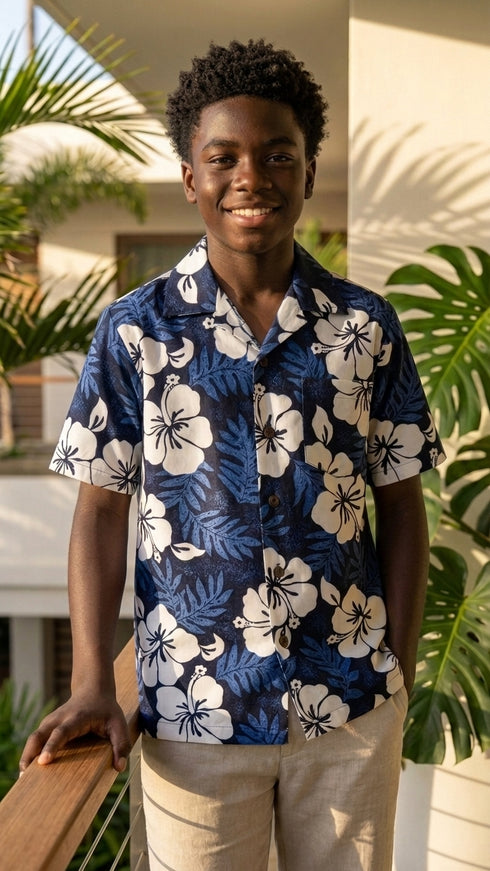 RJC Boys White Hibiscus Fern Shirt