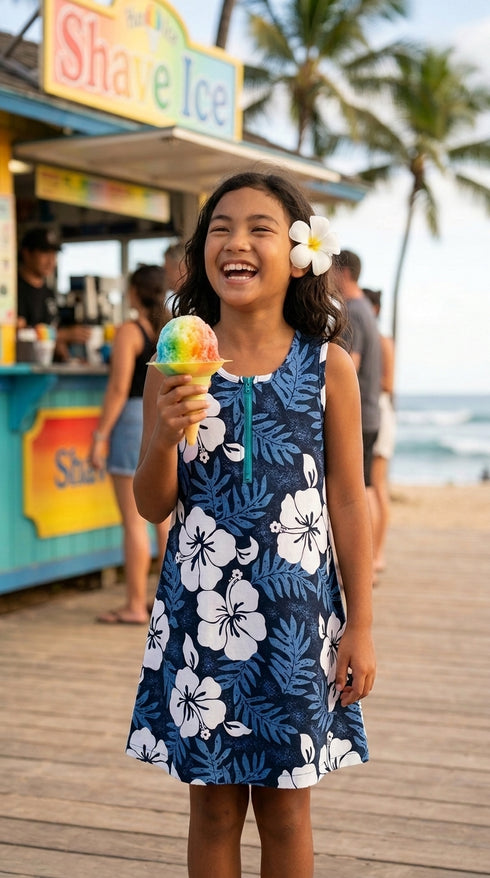 RJC Girl's White Hibiscus Fern Hawaiian Dress