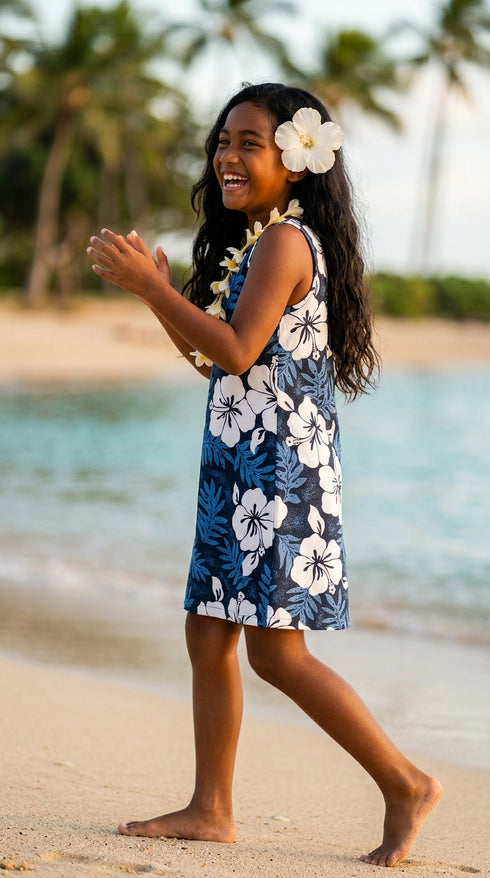 RJC Girl's White Hibiscus Fern Hawaiian Dress