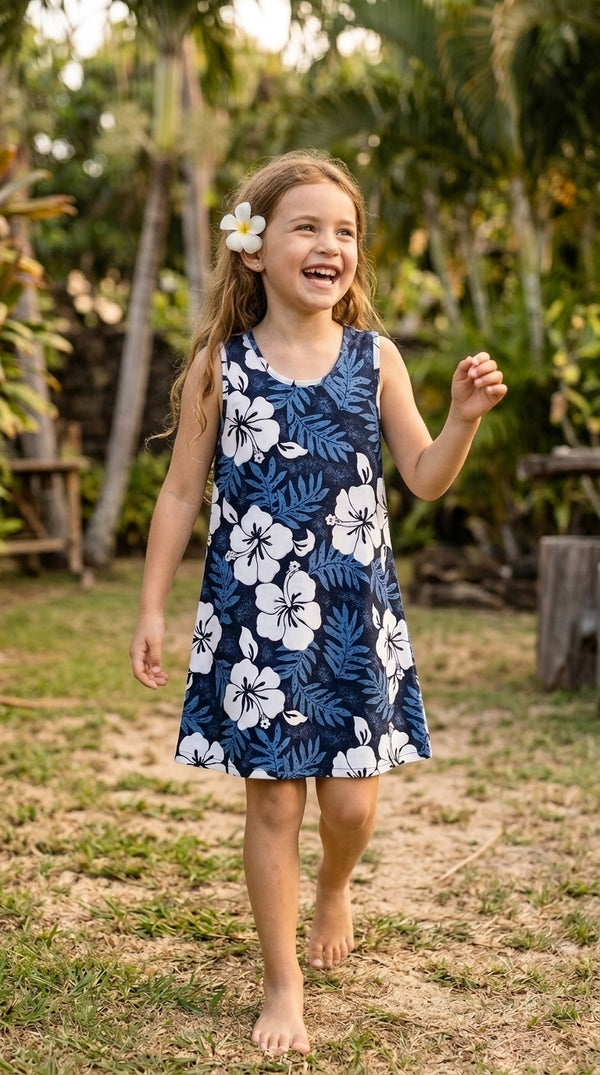 RJC Girl's White Hibiscus Fern Hawaiian Dress