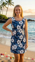 Clearance – Women’s A-Line Dress – White Hibiscus Fern Print – Slimming Bodice