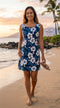 Clearance – Women’s A-Line Dress – White Hibiscus Fern Print – Slimming Bodice